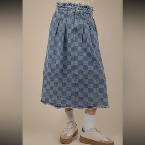 Very J Blue Checkered Midi Skirt